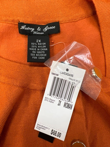 Audrey and Grace Women's Orange Long Sleeve Cardigan Sweater - Plus 2X image 3