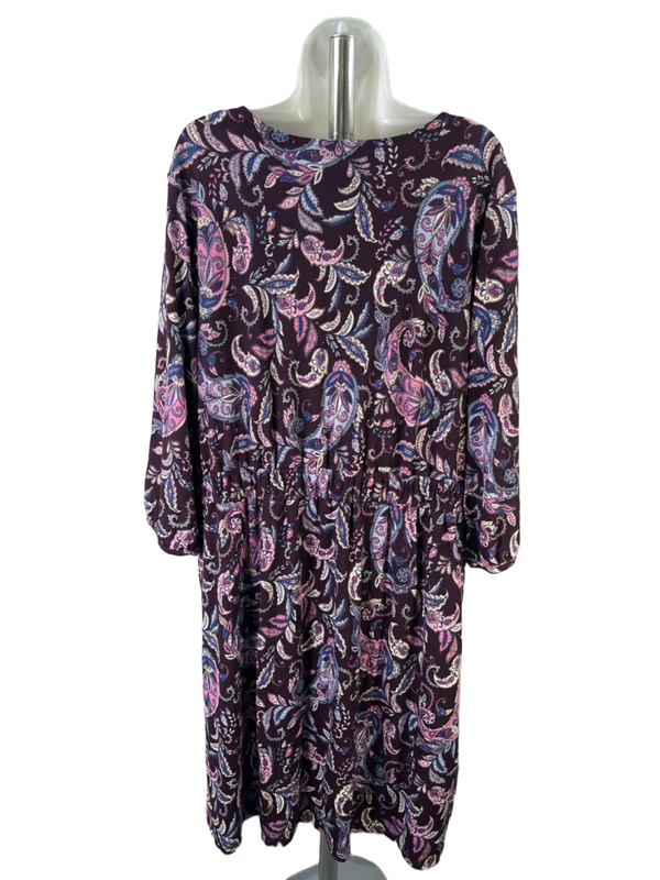 J Jill Women's Purple Paisley V Neck 3/4 Sleeve Midi Dress - 2X Plus image 2