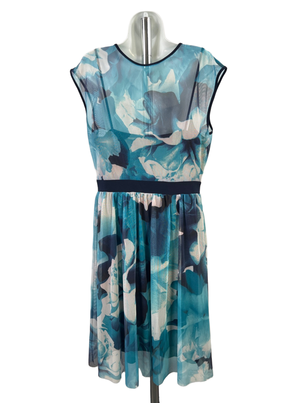 Dressbarn Women's Blue Sleeveless Mesh Lined Floral A-Line Dress - 14 image 2