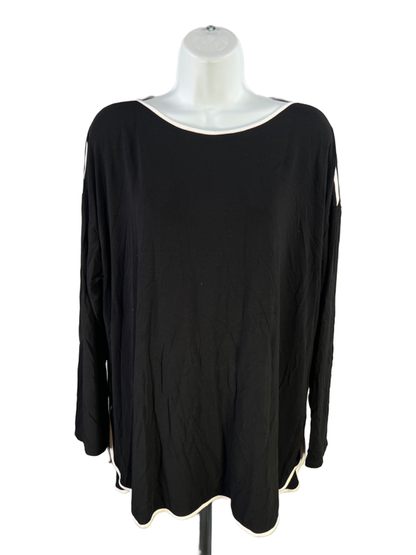 J Jill Women's Black/White Wearever Trim Detail Long Sleeve Shirt - XL Petite