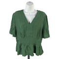 Ann Taylor Women's Green Short Sleeve V-Neck Smocked Waist Blouse - XXL