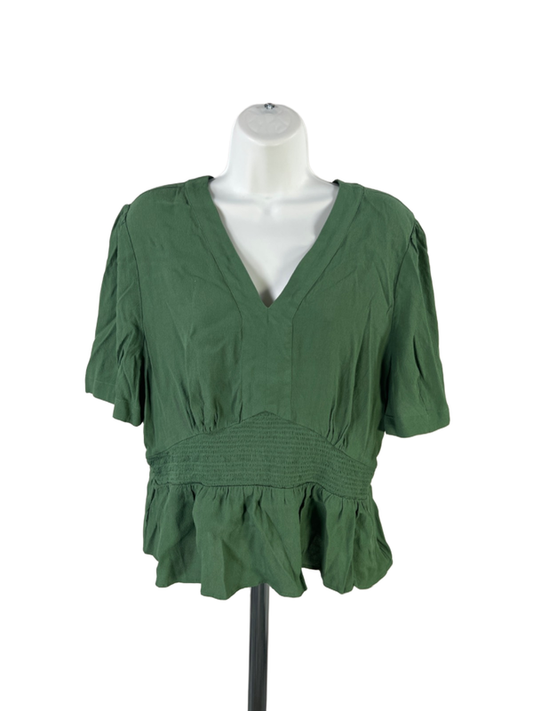 Ann Taylor Women's Green Short Sleeve V-Neck Smocked Waist Blouse - XXL