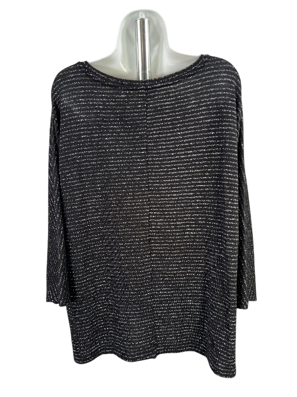 Chico's Women's Black Metallic 3/4 Sleeve Sweater - 3/US XL image 2