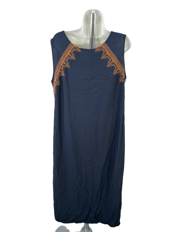 J.Jill Women's Navy Blue Embroidered Sleeveless Maxi Shift Dress - Plus 1X image 2