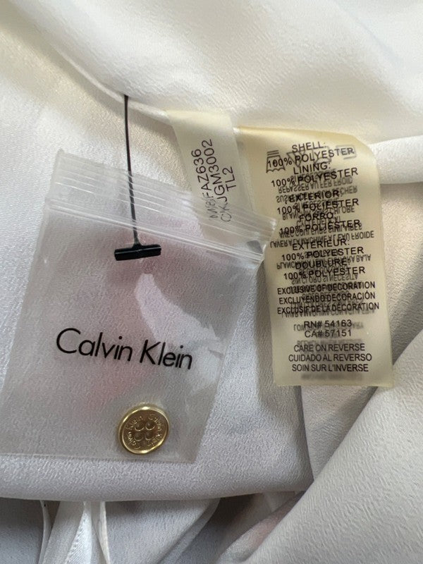 Calvin Klein Women's White/Red Floral Sheer Sleeve Blouse - L image 4