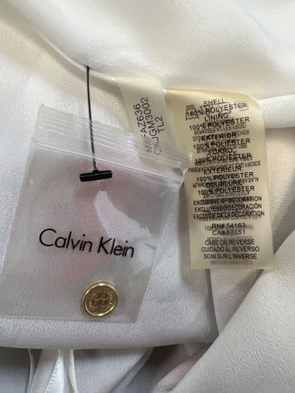 Calvin Klein Women's White/Red Floral Sheer Sleeve Blouse - L image 4