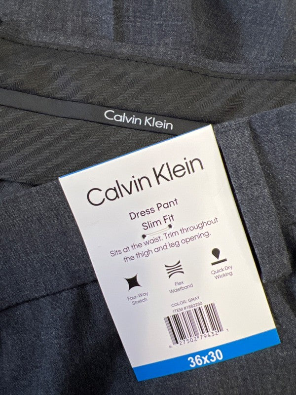 Calvin Klein Men's Gray Quick Dry Slim Fit Dress Pants - 36x30 image 3