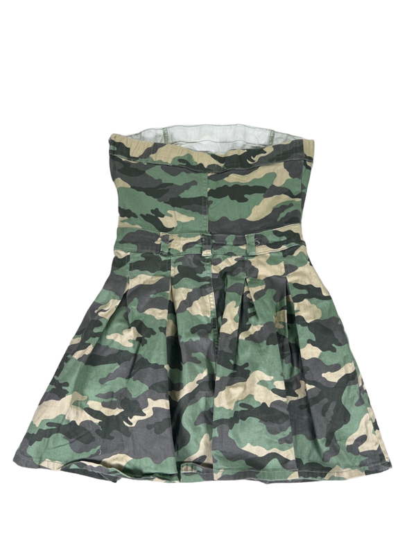 Forever 21 Women's Green Camoflauge Side Zip Strapless Pleated Mini Dress - S image 2