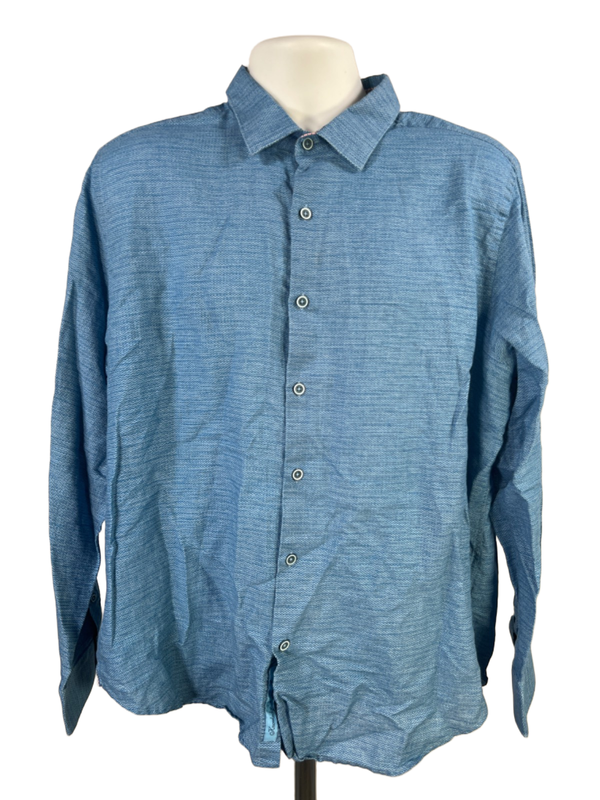 Robert Graham Men's Blue Linen Blend Classic Long Sleeve Button Up Shirt - 2XL