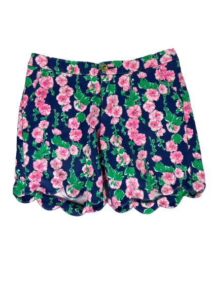 Lilly Pulitzer Pink/Green Floral Darci Knit Scallop Hem Shorts - 2