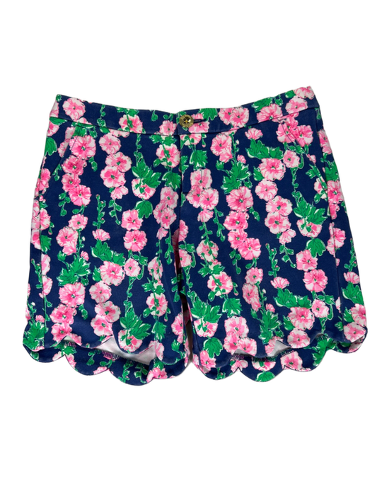 Lilly Pulitzer Pink/Green Floral Darci Knit Scallop Hem Shorts - 2