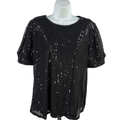 Grace Karin Women's Black Short Sleeve Sequin Shirt - L