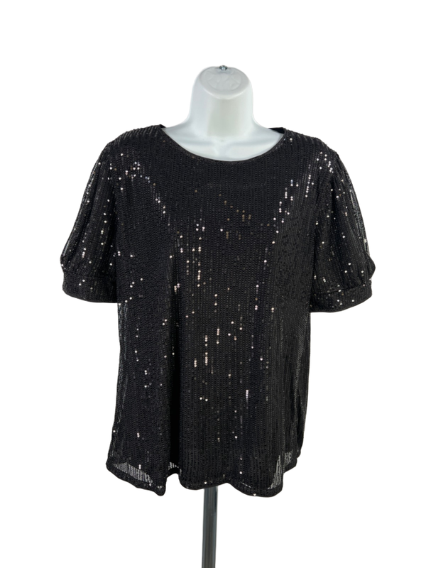 Grace Karin Women's Black Short Sleeve Sequin Shirt - L