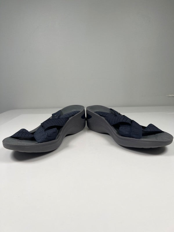 Bzees Women's Gray/Blue DIsco Strappy Slide Wedge Sandals - 8.5 image 7
