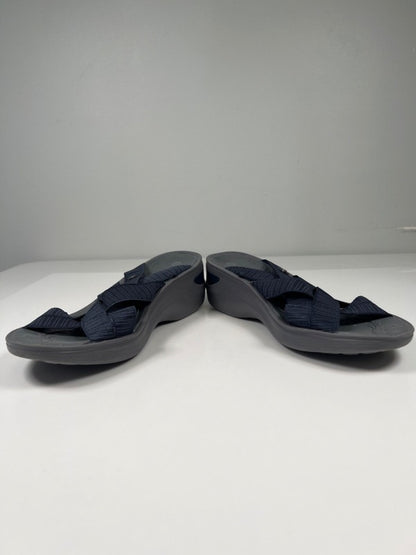 Bzees Women's Gray/Blue DIsco Strappy Slide Wedge Sandals - 8.5 image 7