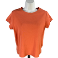 Madewell Women's Orange Ribbed Short Sleeve Crewneck Tee Shirt - L