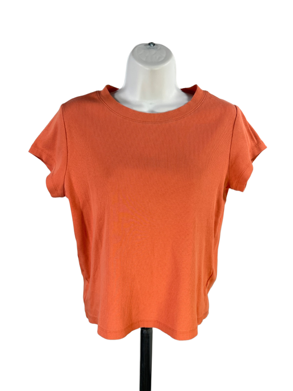 Madewell Women's Orange Ribbed Short Sleeve Crewneck Tee Shirt - L
