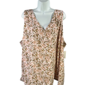 Nine West Women's Pink/Green Sleeveless Woven Shell V-Neck Tank Top - Plus 3X