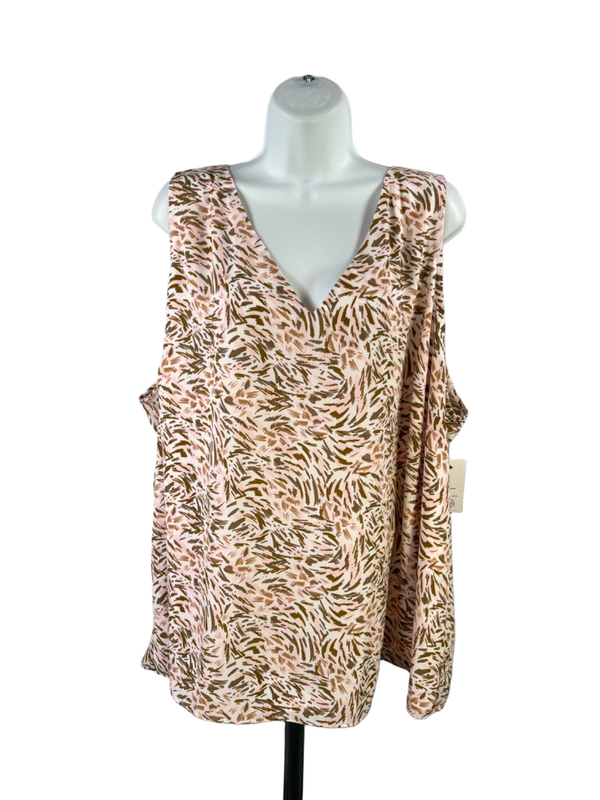 Nine West Women's Pink/Green Sleeveless Woven Shell V-Neck Tank Top - Plus 3X
