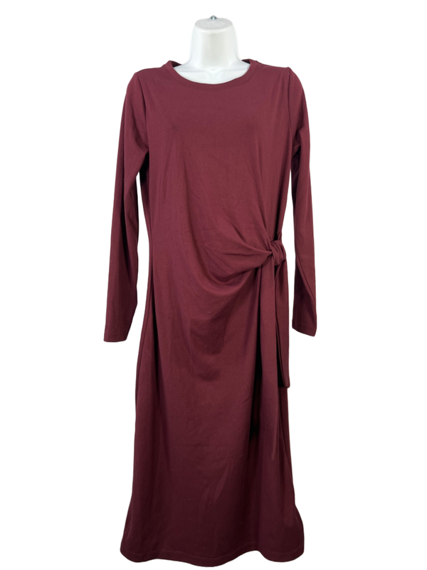 Old Navy Women's Burgundy Long Sleeve Knotted Side Shirt Dress - S