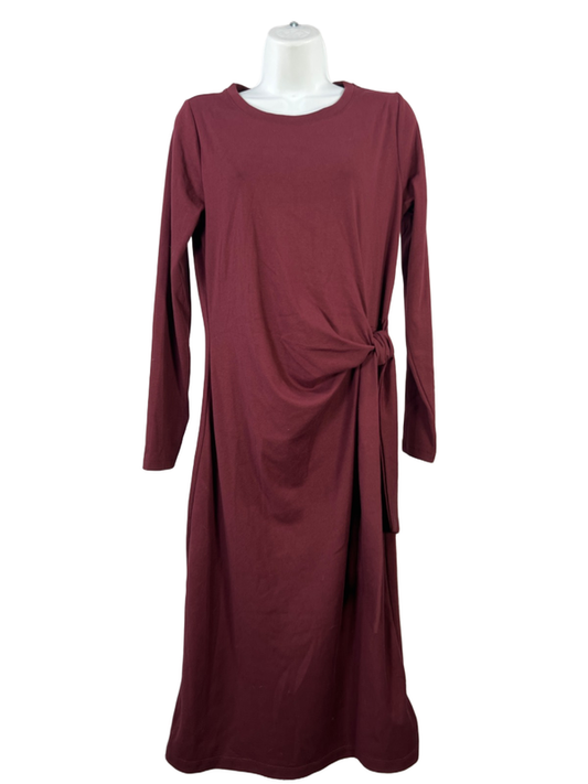 Old Navy Women's Burgundy Long Sleeve Knotted Side Shirt Dress - S