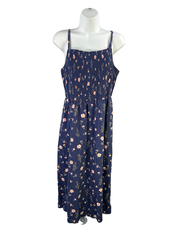 Old Navy Women's Blue Floral Smocked Fit & Flare Sleeveless Cami Midi Dress - M