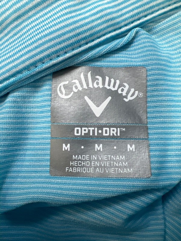 Callaway Men's Aqua Blue Sriped Short Sleeve Opti Dri Golf Polo Shirt - M image 3