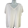 J Jill Women's White V Neck Pleat Back Short Cap Sleeve Tee Shirt - 2X Plus