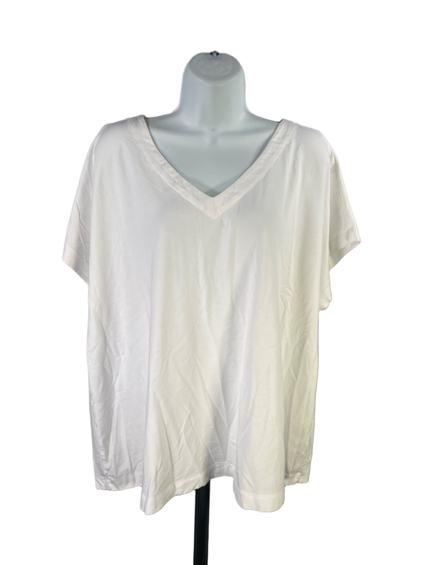 J Jill Women's White V Neck Pleat Back Short Cap Sleeve Tee Shirt - 2X Plus