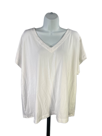 J Jill Women's White V Neck Pleat Back Short Cap Sleeve Tee Shirt - 2X Plus