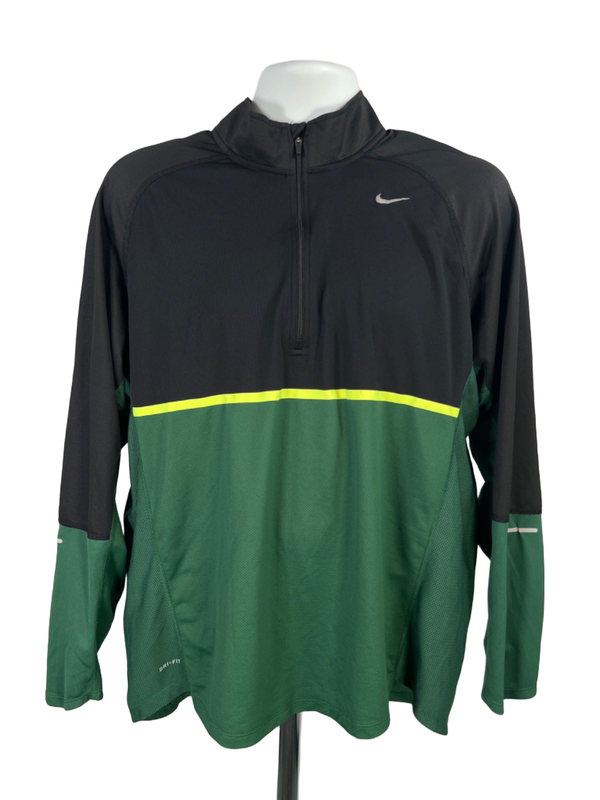 Nike Men's Black/Green Dri-Fit Quarter Zip Long Sleeve Running Jacket - XL
