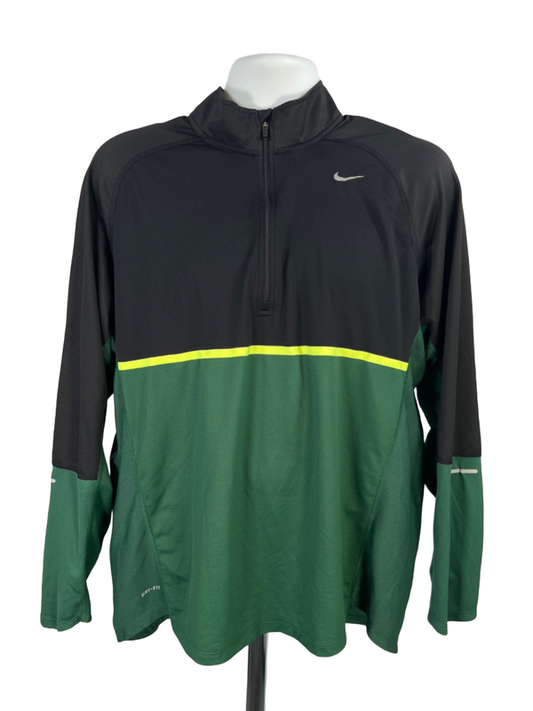 Nike Men's Black/Green Dri-Fit Quarter Zip Long Sleeve Running Jacket - XL