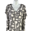 Nine West Women's Black/White Geometric V Neck Short Sleeve Blouse - XXL