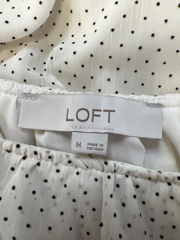 LOFT Women's White/Ivory/Black Sheer Sleeve Ruffle Trim V-Neck Blouse - M image 3