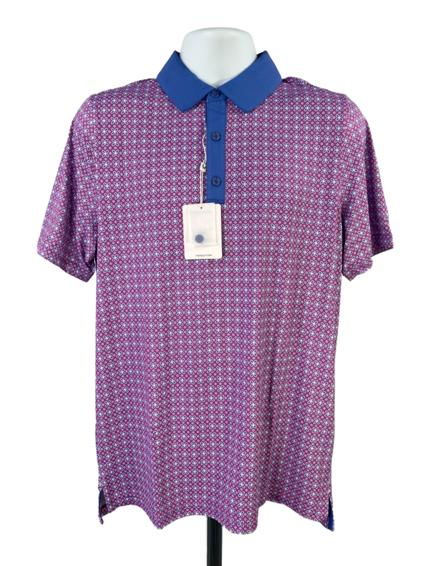 Graham Luxe Men's Purple Leighton Side Vented Short Sleeve Polo Golf Shirt - M