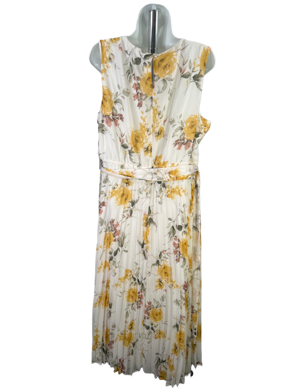 Studio One Women's White/Yellow Floral Pleated Belted Sleeveless Maxi Dress - 18 image 2
