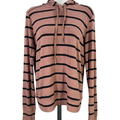 Evereve Women's Brown/Black Striped Long Sleeve Hooded Shirt - S