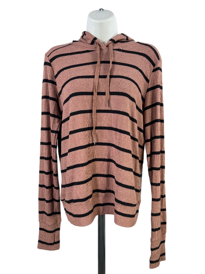 Evereve Women's Brown/Black Striped Long Sleeve Hooded Shirt - S