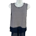 Michael Kors Women's Blue/White Striped Layered Sleeveless Blouse - M