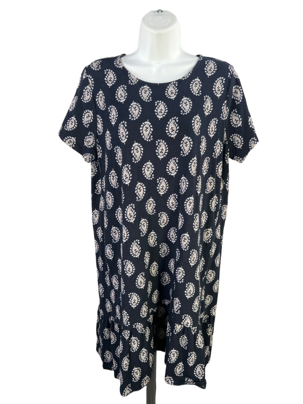 J Jill Women's Blue Paisley Short Sleeve Hi-Low Midi Tee Shirt Dress - M Petite