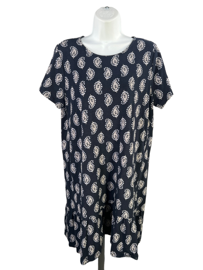 J Jill Women's Blue Paisley Short Sleeve Hi-Low Midi Tee Shirt Dress - M Petite
