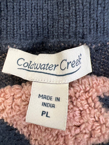 Coldwater Creek Women's Blue/Pink Heart Long Sleeve Cardigan Sweater - Petite L image 3