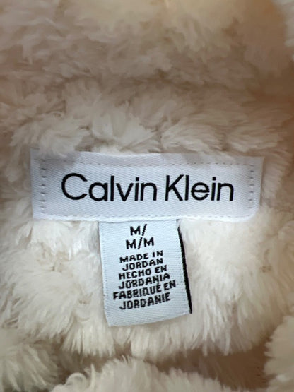 Calvin Klein Women's White Faux Fur Fleece Long Sleeve Mock Zip Up Jacket - M image 3