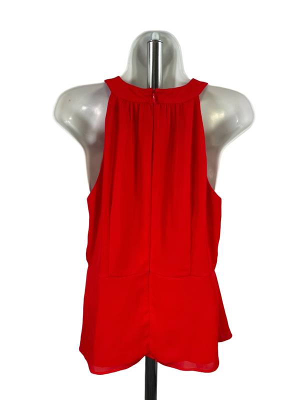 White House Black Market Women's Red Ruffle Detail Sleeveless Tiered Blouse - 4 image 2
