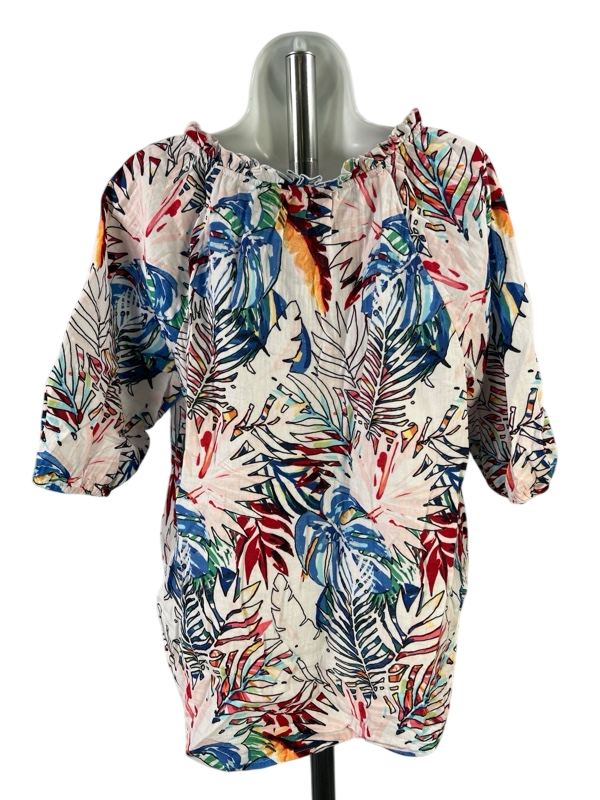 Chico's Women's White Multicolor 1/2 Sleeve Palm Leaf Print Blouse - 1/US M image 2