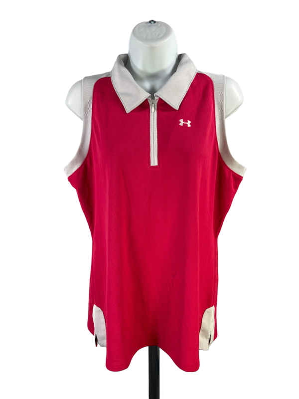 Under Armour Women's Pink Heatgear Quarter Zip Sleeveless Athletic Vest - XL