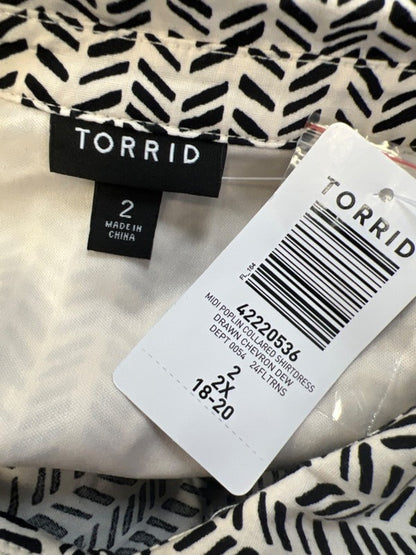 Torrid Women's Black/Beige Poplin Button Up Sleeveless Midi Dress - 2 Plus image 3