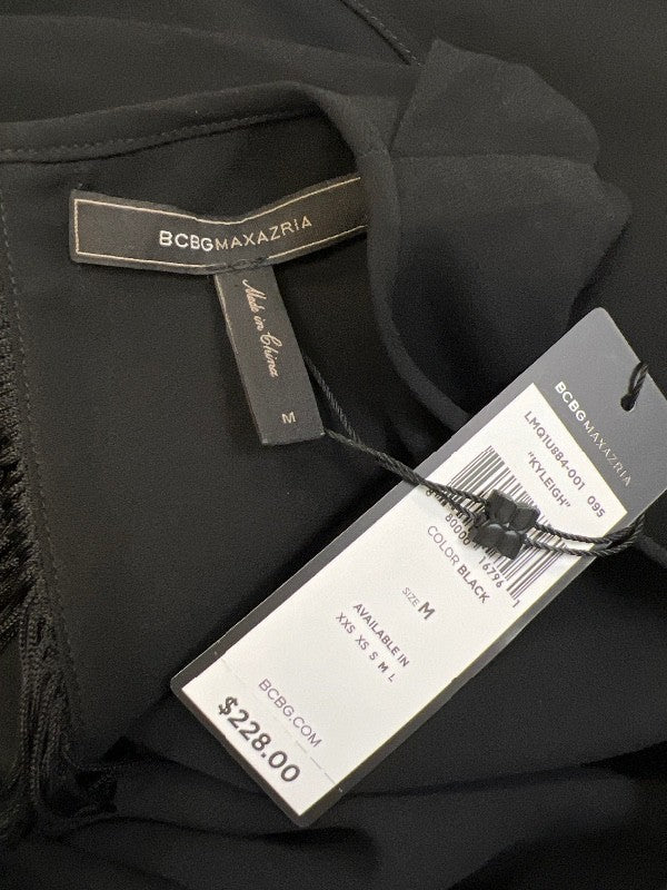 BCBGMaxazria Women's Black Kyleigh Fringeback Slit Sleeve Blouse - M image 3