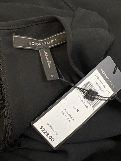 BCBGMaxazria Women's Black Kyleigh Fringeback Slit Sleeve Blouse - M image 3