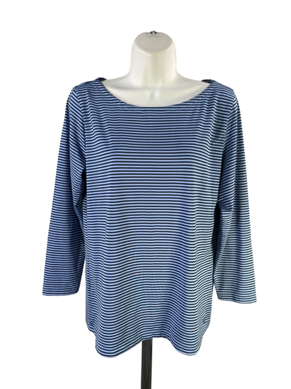 Vineyard Vines Women's Blue Striped 3/4 Sleeve Shirt - L